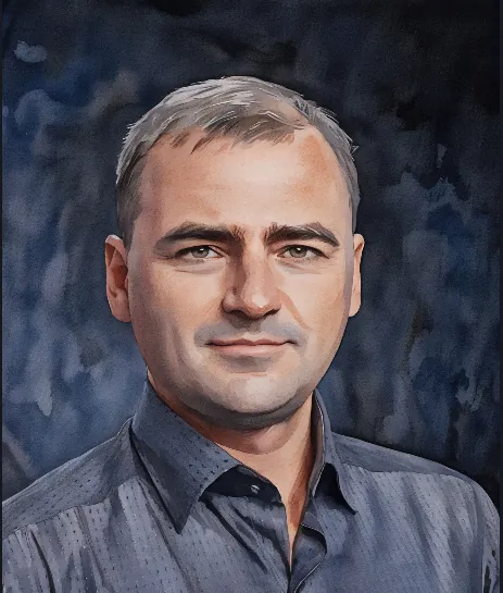 Andrii Kokov, founder of Webko - watercolor portrait